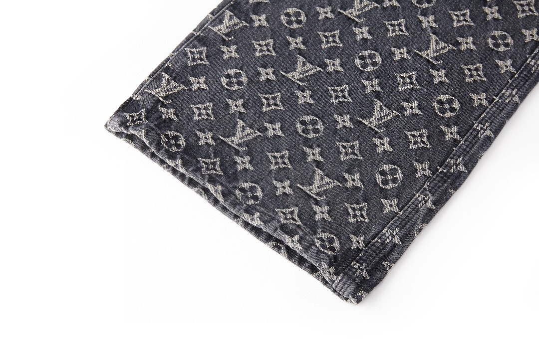 LOUIS VUITTON 路易威登 Logo满印宽松牛仔裤 裤子 长裤 男款 黑灰色 1AAGPQ