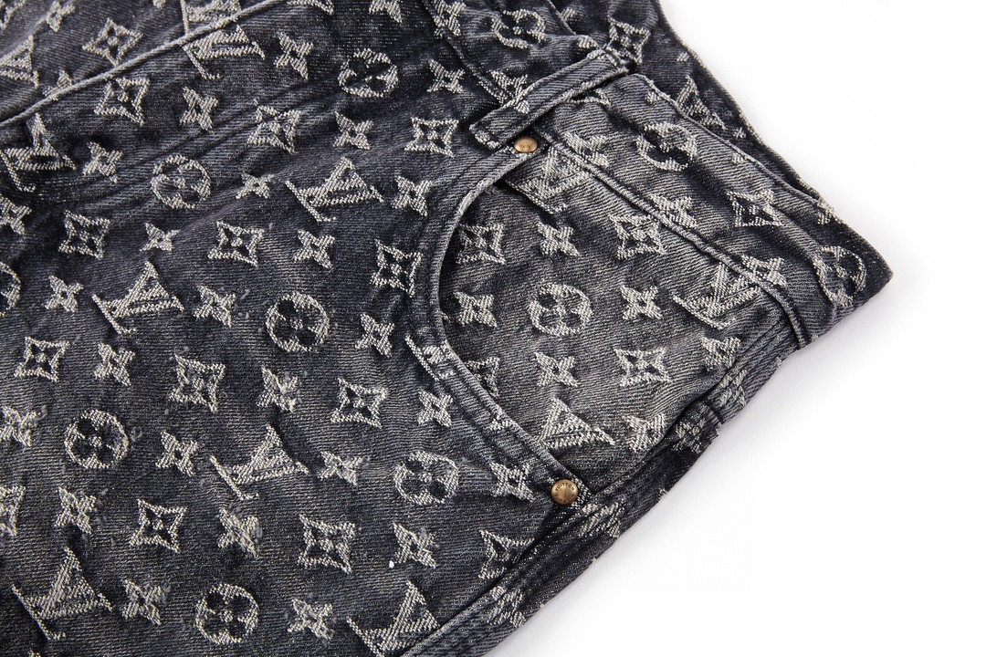 LOUIS VUITTON 路易威登 Logo满印宽松牛仔裤 裤子 长裤 男款 黑灰色 1AAGPQ