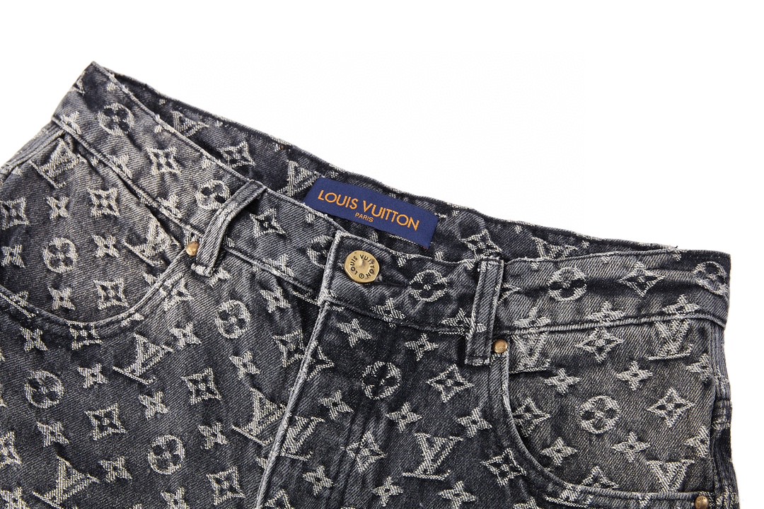 LOUIS VUITTON 路易威登 Logo满印宽松牛仔裤 裤子 长裤 男款 黑灰色 1AAGPQ