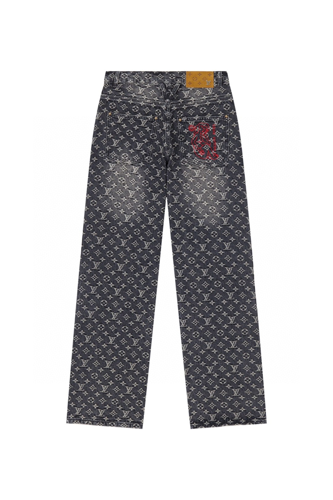 LOUIS VUITTON 路易威登 Logo满印宽松牛仔裤 裤子 长裤 男款 黑灰色 1AAGPQ