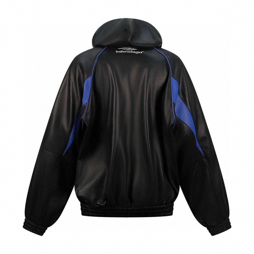 Balenciaga 巴黎世家 拼色字母logo印花 连帽皮衣 外套 夹克 秋冬 黑色 697771TMS021972