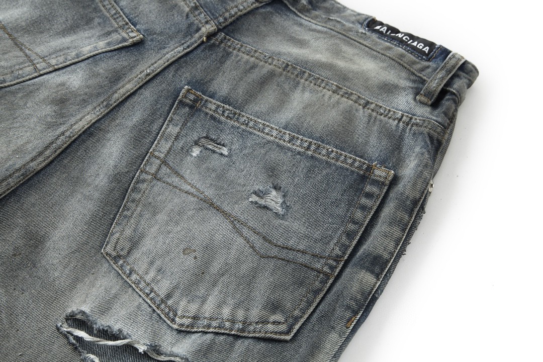 Balenciaga 巴黎世家 水洗破洞牛仔裤 长裤 男款 蓝色