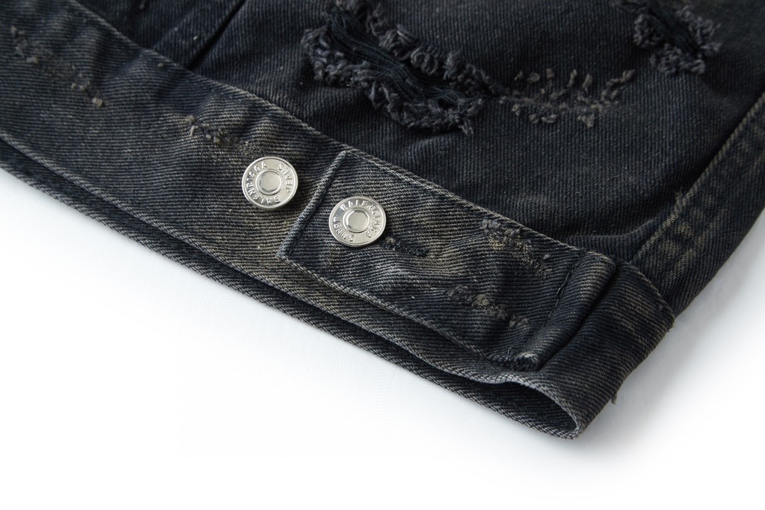 Balenciaga 巴黎世家 扎染破坏 牛仔外套 牛仔衣 夹克 秋冬 黑色