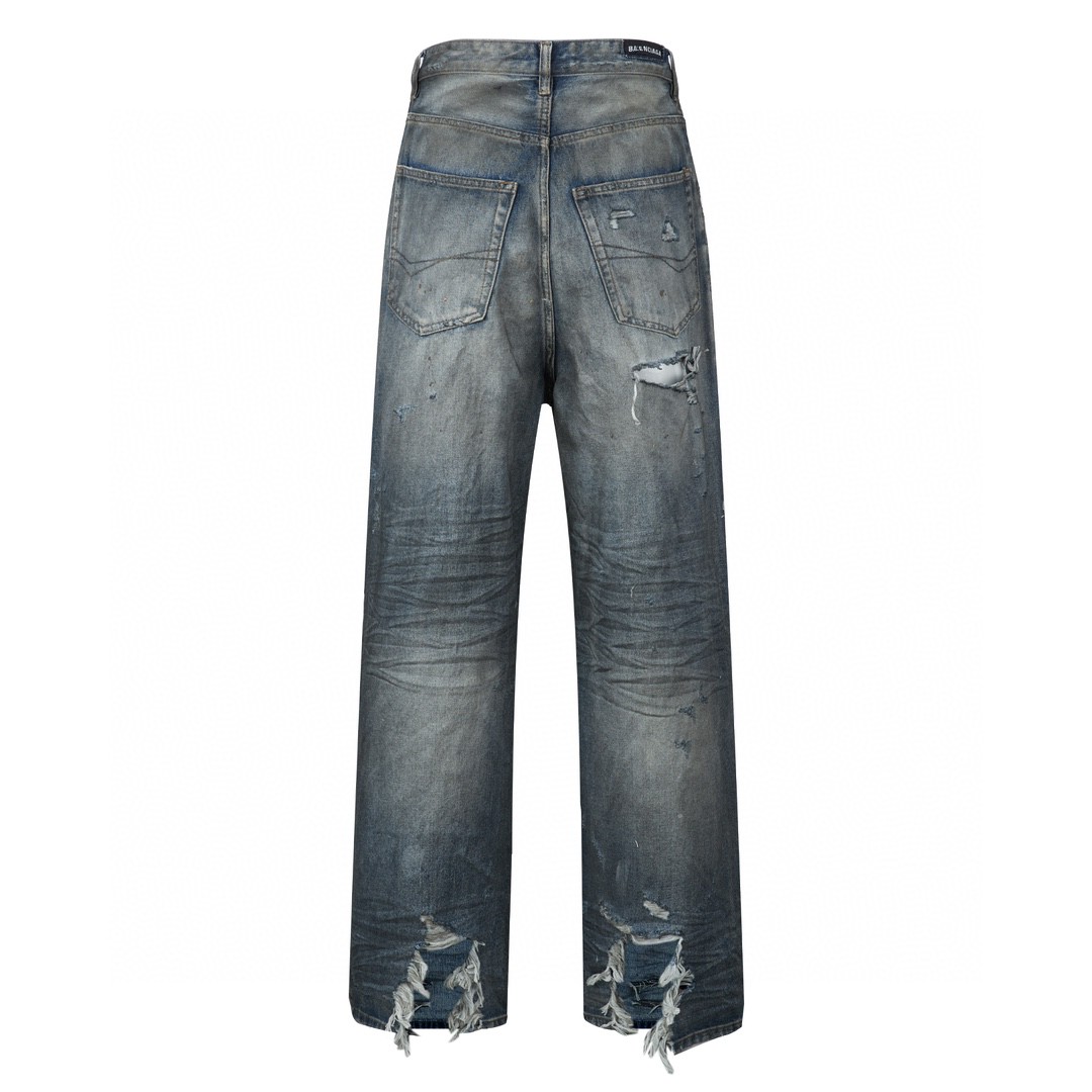 Balenciaga 巴黎世家 水洗破洞牛仔裤 长裤 男款 蓝色