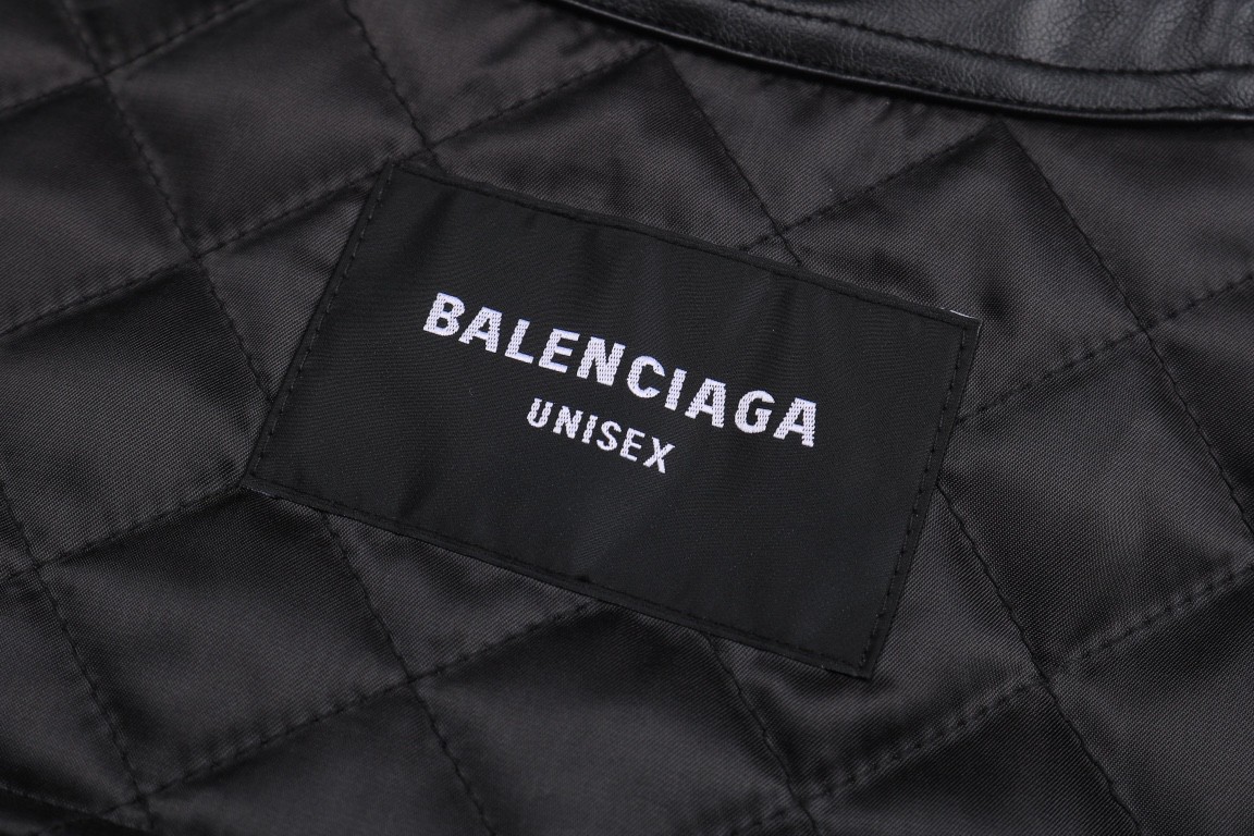 Balenciaga 巴黎世家 纯色刺绣logo皮衣 衬衫 长袖 秋冬 黑色