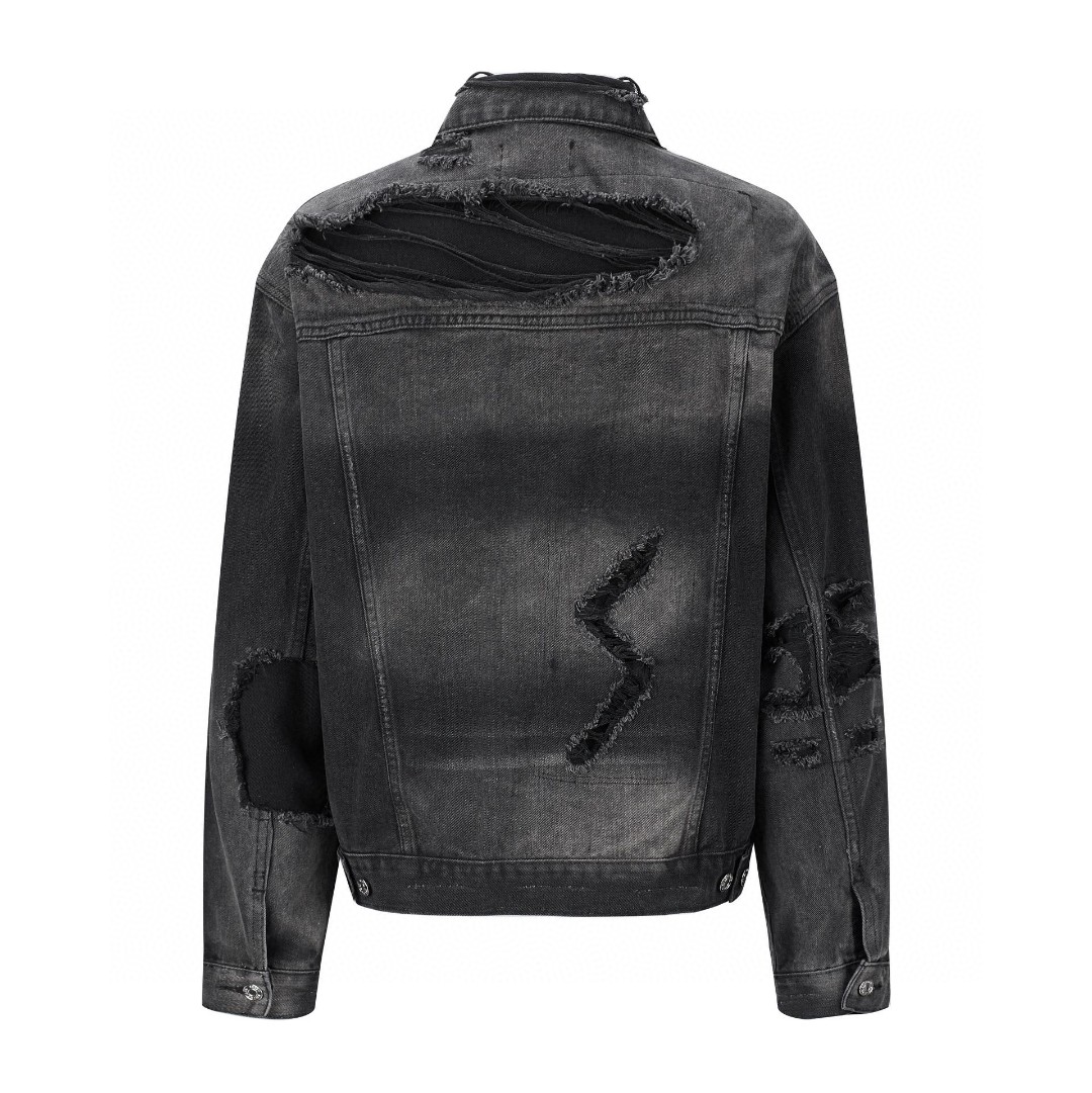 Balenciaga 巴黎世家 闪电贴布破坏 牛仔外套 牛仔衣 夹克 秋冬 黑色