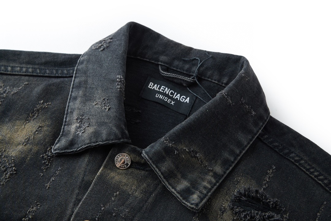 Balenciaga 巴黎世家 扎染破坏 牛仔外套 牛仔衣 夹克 秋冬 黑色