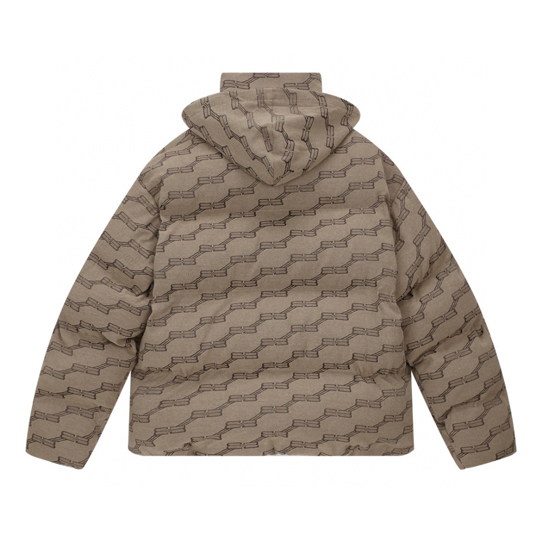 Balenciaga 巴黎世家 SS22 字母Logo满印立领夹克 外套 保暖 棉服 长袖 冬季 男女同款 棕色 