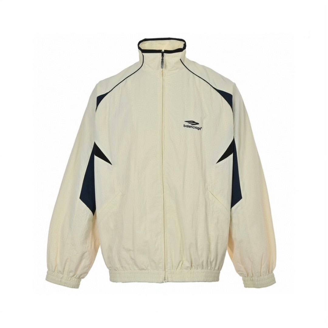 Balenciaga 巴黎世家 FW23 Logo字母印花撞色防晒立领夹克 长袖 冲锋衣 外套 秋冬 米白色 746483TOO489000