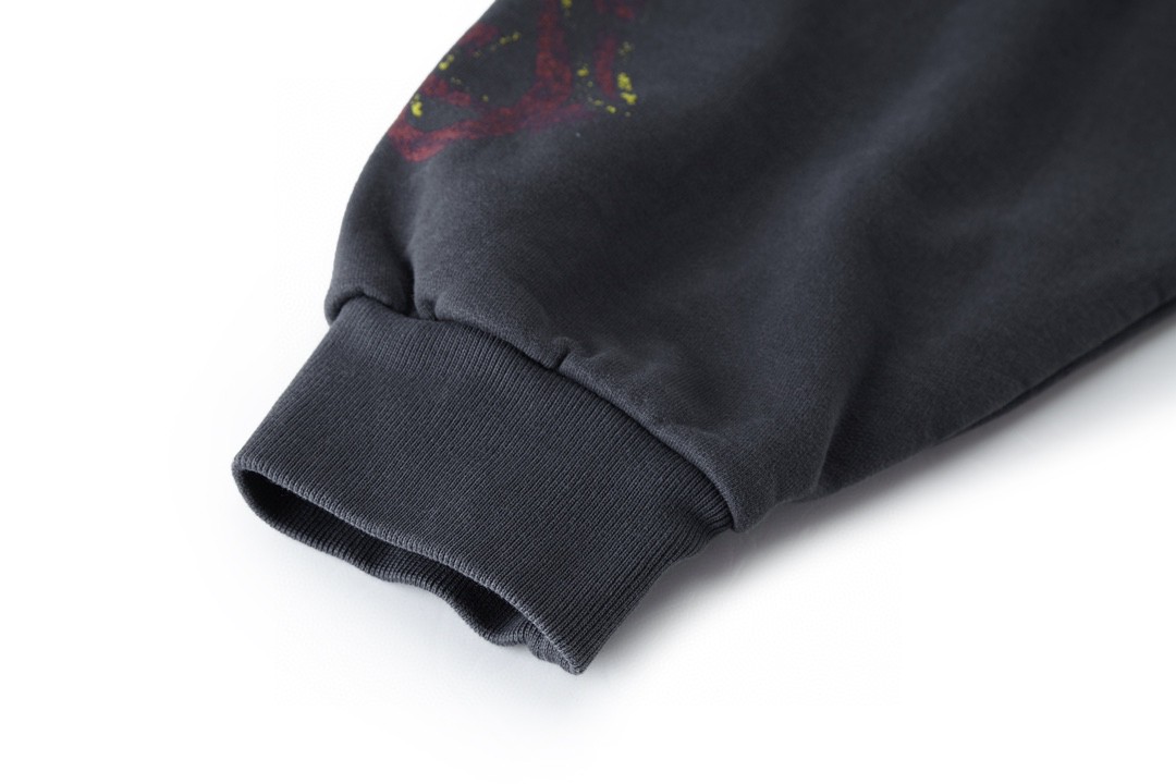 Balenciaga 巴黎世家 印花图案拉链做旧连帽卫衣 长袖 秋冬 男女同款 黑色 770939TPVM91568