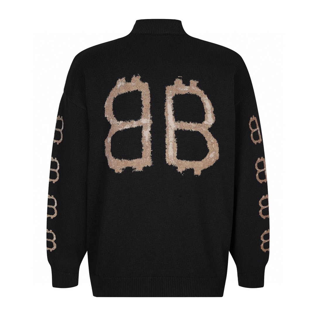 Balenciaga 巴黎世家 字母Logo高领拼接毛衣 长袖 秋冬 保暖 黑色 750413T32801000