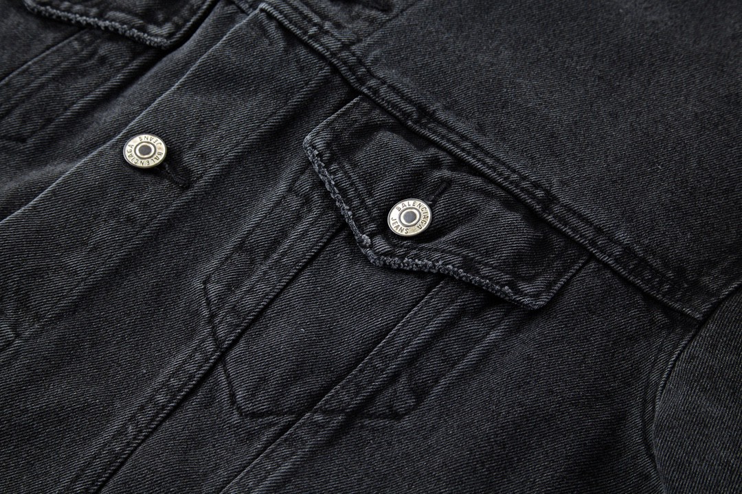 ]Balenciaga 巴黎世家 纯色落肩设计涂鸦夹克 牛仔外套 黑色 678354TIWA20114