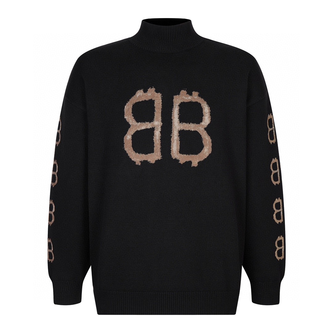 Balenciaga 巴黎世家 字母Logo高领拼接毛衣 长袖 秋冬 保暖 黑色 750413T32801000