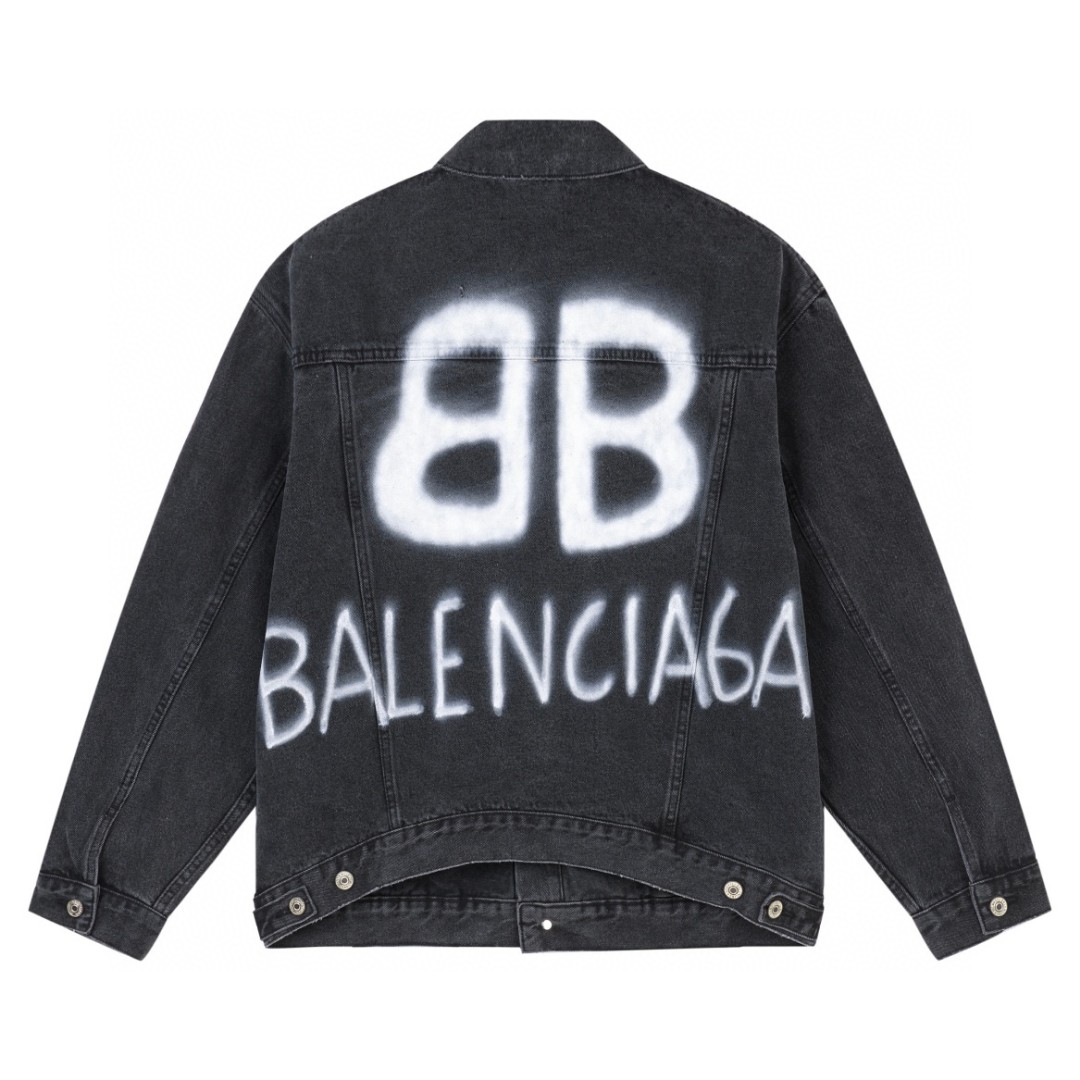 Balenciaga 巴黎世家 纯色落肩设计后背涂鸦大logo 牛仔外套 牛仔衣 长袖 夹克 秋冬 黑色 678354TIWA20114