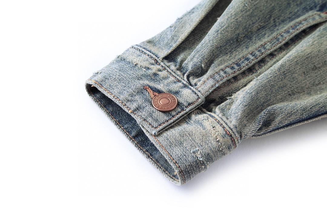 Balenciaga 巴黎世家 背面水钻logo翻领长袖 牛仔外套 牛仔衣 秋冬 蓝色 729353TNW654036