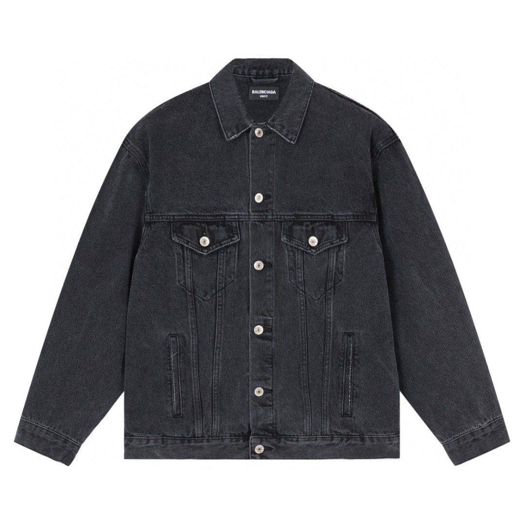 Balenciaga 巴黎世家 纯色落肩设计后背涂鸦大logo 牛仔外套 牛仔衣 长袖 夹克 秋冬 黑色 678354TIWA20114