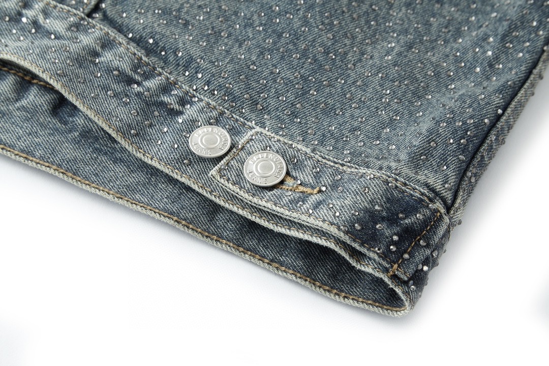 Balenciaga 巴黎世家 满钻翻领长袖 牛仔外套 牛仔衣 秋冬 蓝色