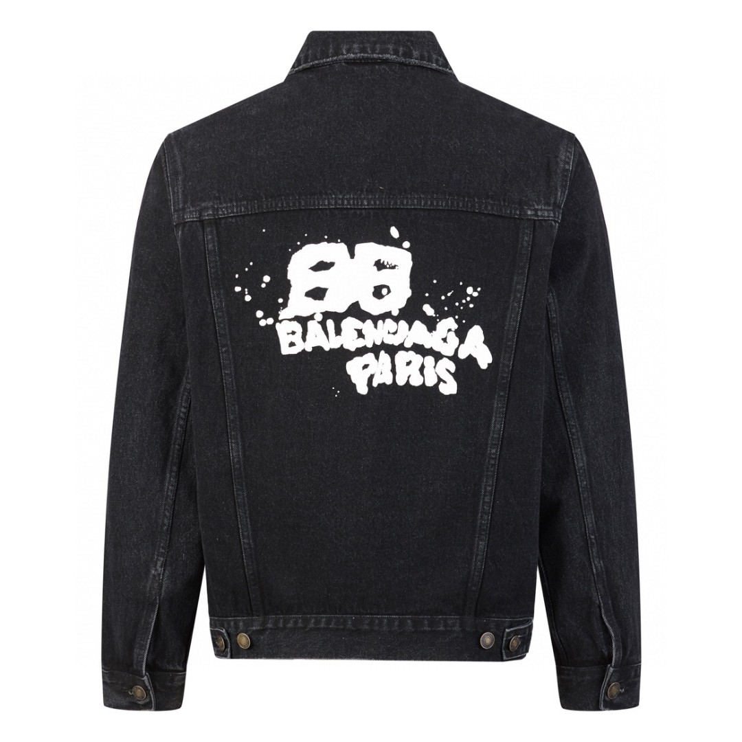 Balenciaga 巴黎世家 背后字母logo涂鸦印花 牛仔外套 牛仔衣 秋冬 黑色 724646WTNW541129