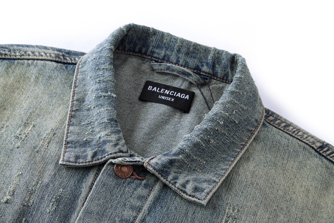 Balenciaga 巴黎世家 背面水钻logo翻领长袖 牛仔外套 牛仔衣 秋冬 蓝色 729353TNW654036