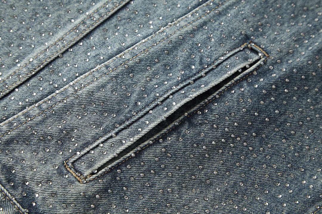 Balenciaga 巴黎世家 满钻翻领长袖 牛仔外套 牛仔衣 秋冬 蓝色