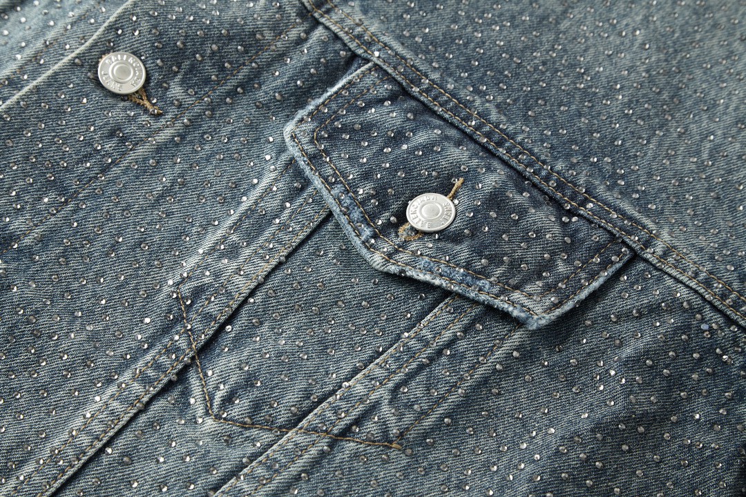 Balenciaga 巴黎世家 满钻翻领长袖 牛仔外套 牛仔衣 秋冬 蓝色