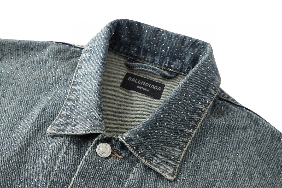 Balenciaga 巴黎世家 满钻翻领长袖 牛仔外套 牛仔衣 秋冬 蓝色