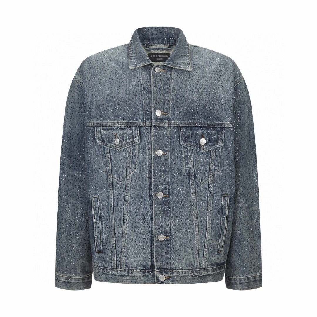 Balenciaga 巴黎世家 满钻翻领长袖 牛仔外套 牛仔衣 秋冬 蓝色