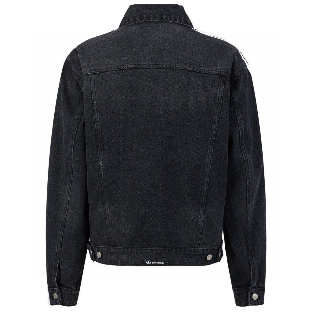 Balenciaga 巴黎世家 adidas originals 联名款 Logo印花条纹袖夹克 牛仔外套 牛仔衣 秋冬 黑色 724775TNW541129