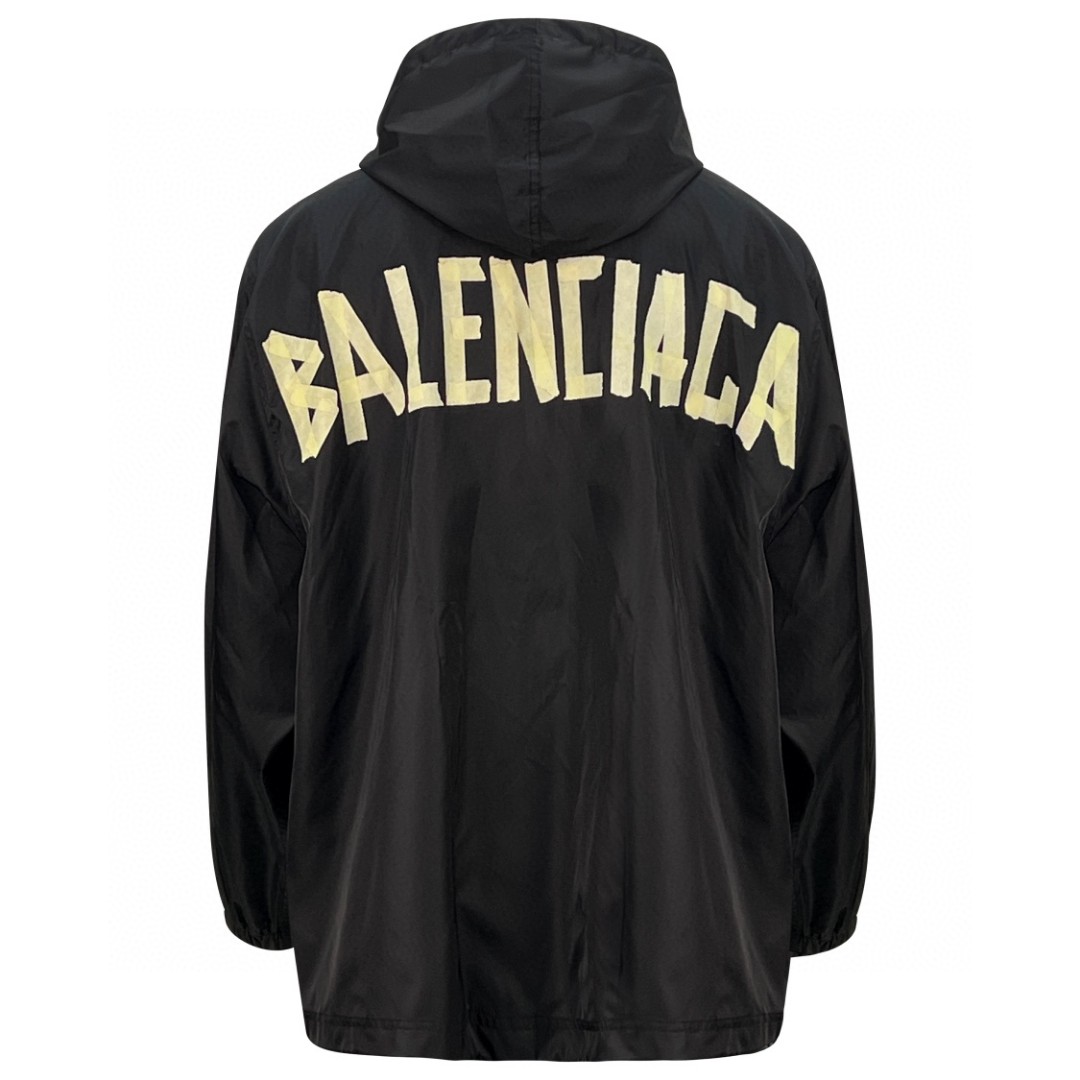 Balenciaga 巴黎世家 Logo字母印花防晒连帽夹克 长袖 冲锋衣 外套 秋冬 黑色 738762TLO251000