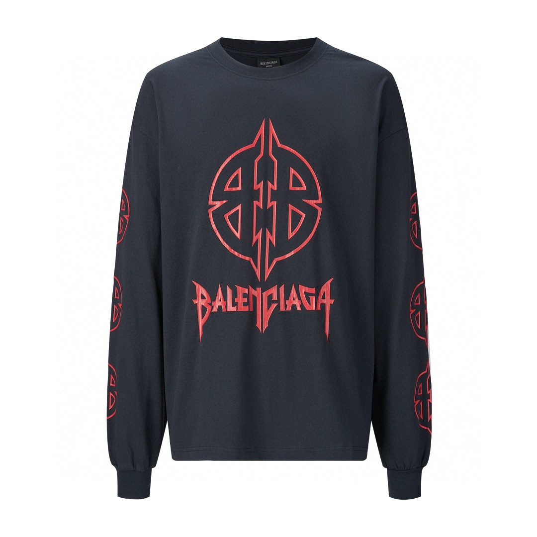 Balenciaga 巴黎世家 字母Logo印花 T恤 长袖 卫衣  秋冬 黑色 