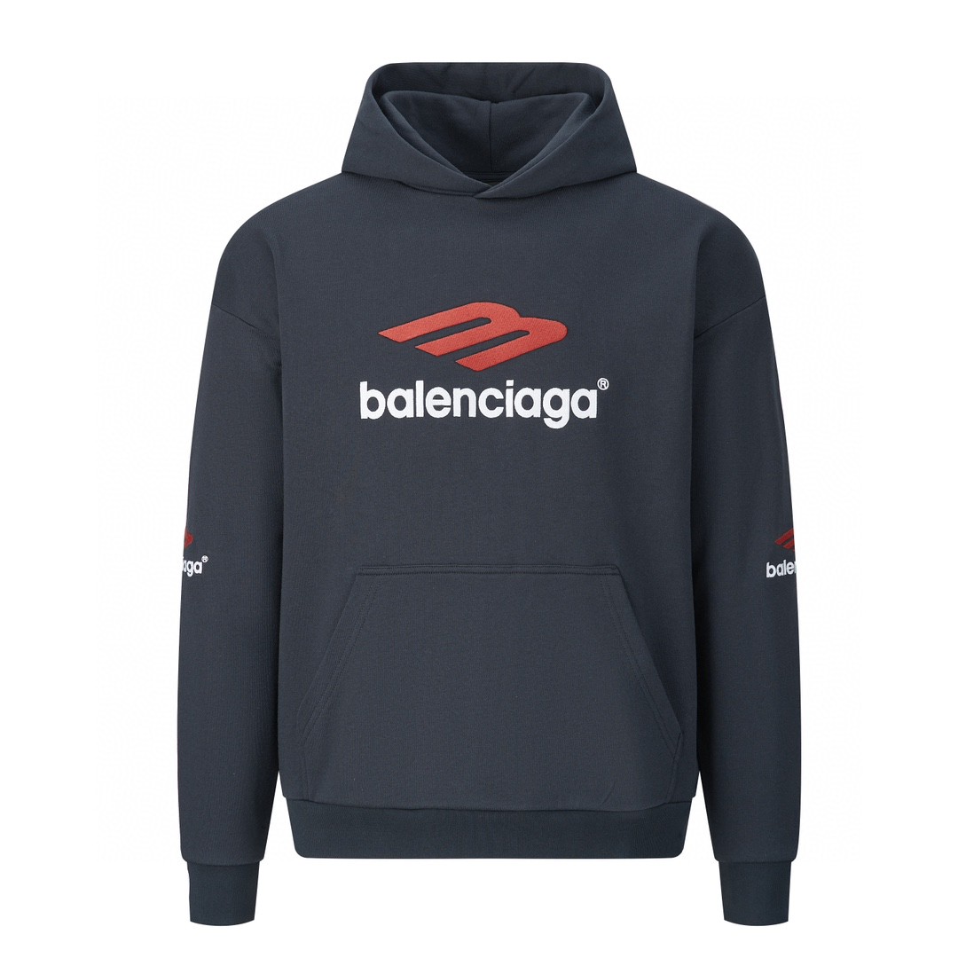 Balenciaga 巴黎世家 字母刺绣Logo 做旧连帽卫衣 长袖 秋冬 男女同款 黑色 739024TPVD81470