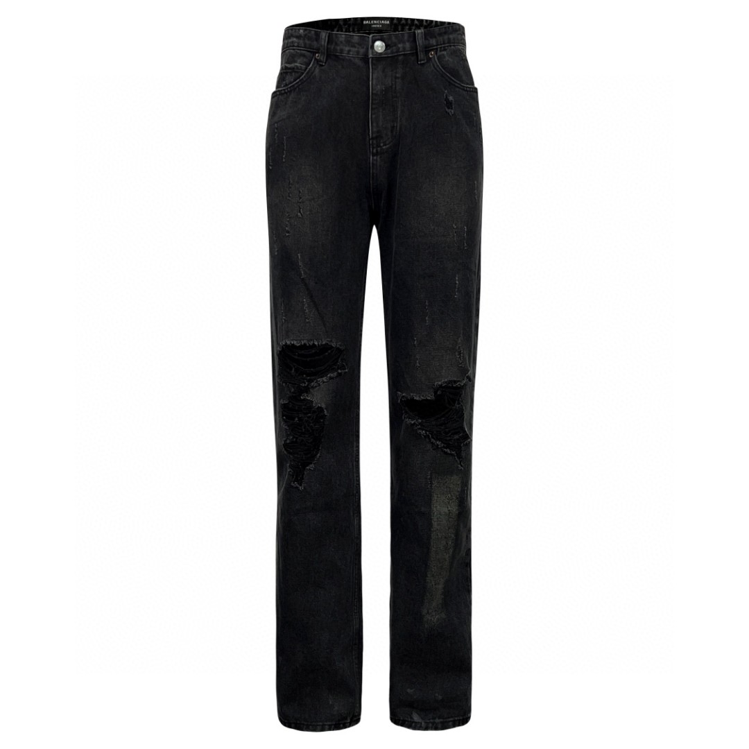 Balenciaga 巴黎世家 水洗破洞牛仔裤 长裤 男款 黑色 