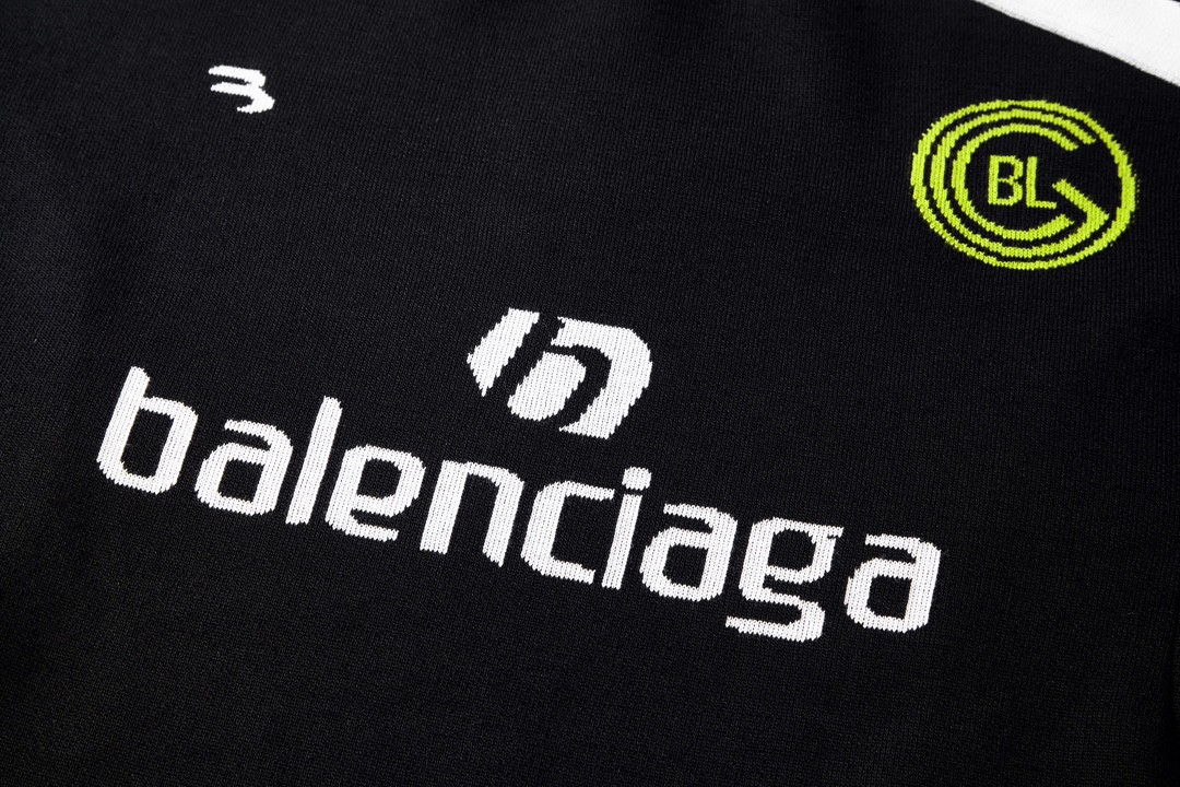 Balenciaga 巴黎世家 字母Logo 10号足球高领拼接毛衣 长袖 秋冬 保暖 黑色 641796T61821070