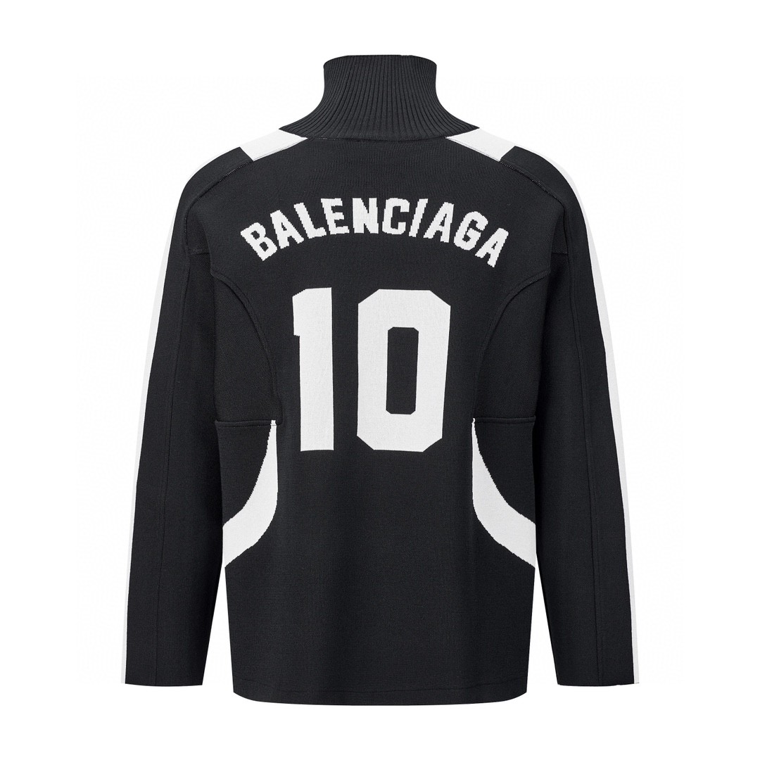 Balenciaga 巴黎世家 字母Logo 10号足球高领拼接毛衣 长袖 秋冬 保暖 黑色 641796T61821070