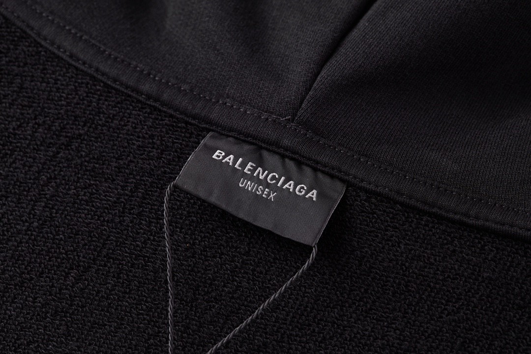 Balenciaga 巴黎世家 字母Logo印花 扎染破洞 连帽卫衣 长袖 秋冬 黑色 742603TOVN71055