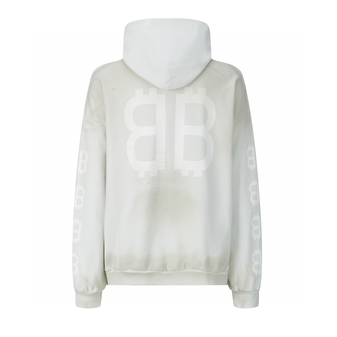 Balenciaga 巴黎世家 字母Logo印花 扎染破洞 连帽卫衣 长袖 秋冬 米白 742603TOVU7