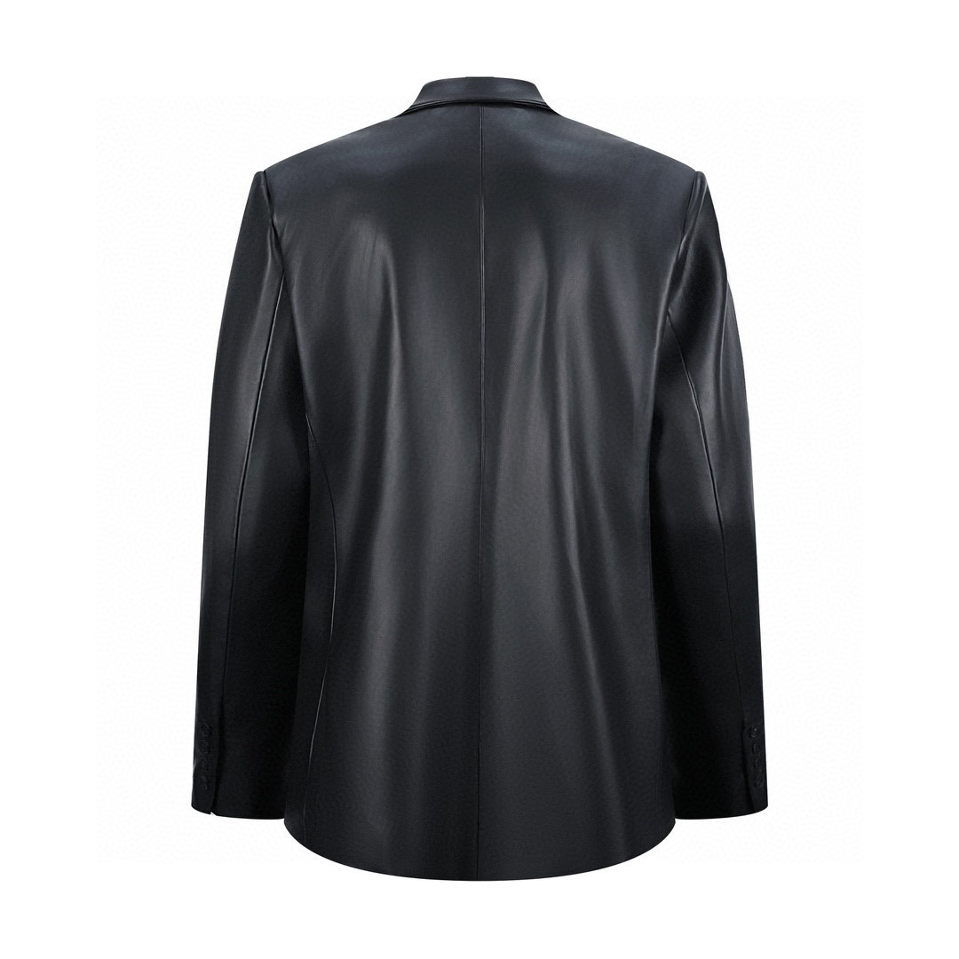 Balenciaga 巴黎世家 袖标皮衣西装 外套 长袖 秋冬 黑色