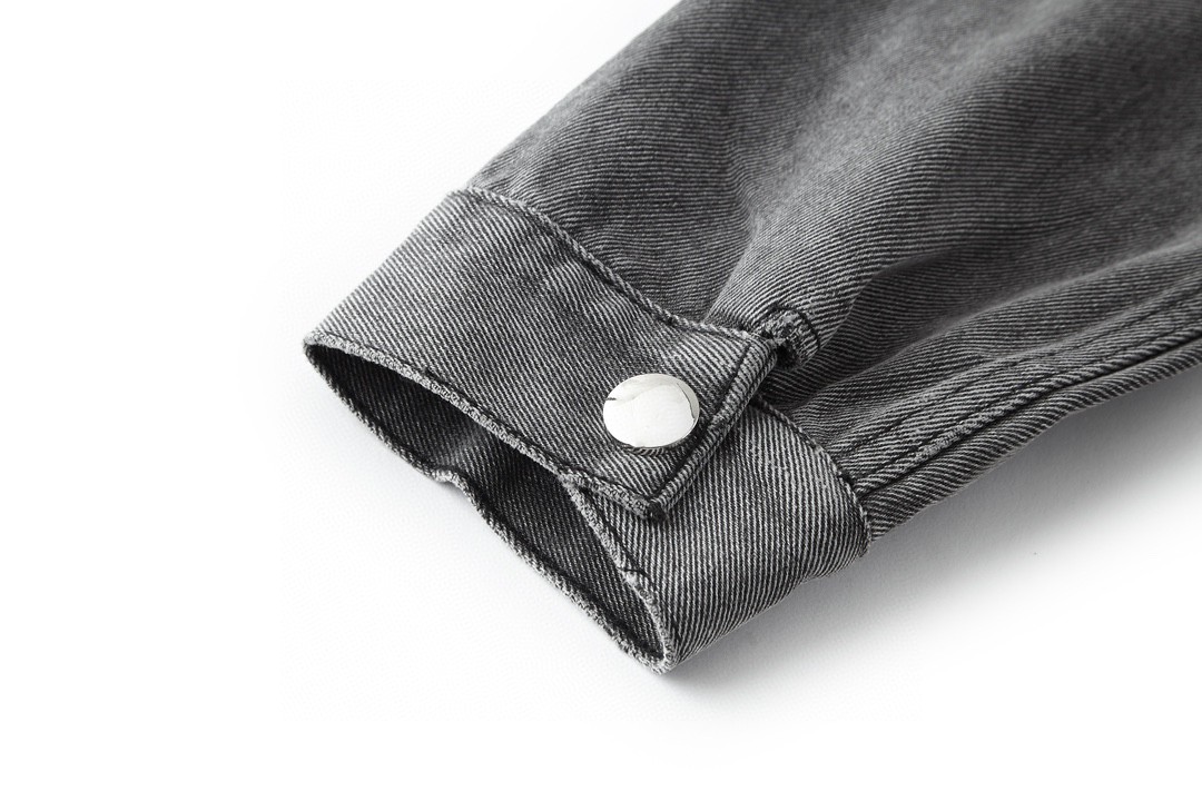 PRADA 普拉达 三角徽标 水洗做旧牛仔外套 夹克 长袖 男女同款 黑灰色 