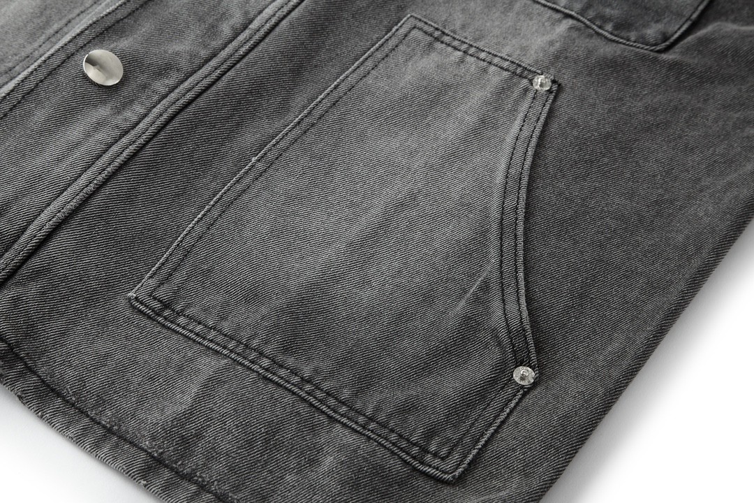 PRADA 普拉达 三角徽标 水洗做旧牛仔外套 夹克 长袖 男女同款 黑灰色 