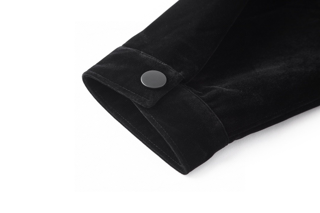 PRADA 普拉达 SS23 纯色三角徽标 天鹅绒衬衫 夹克 外套 长袖 男女同款 黑色 SC657-12HO-F0002-S-231