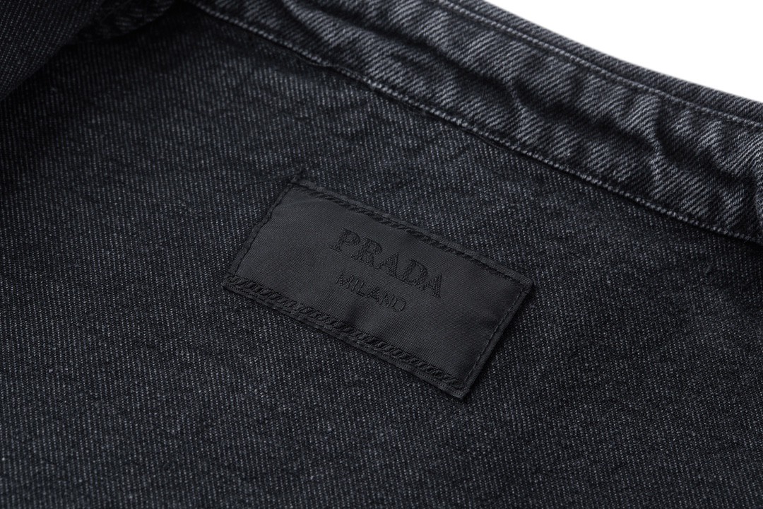 PRADA 普拉达 三角徽标牛仔衣 短袖 衬衫 男女同款 黑色 GEC067-12K8-F0557-S-212