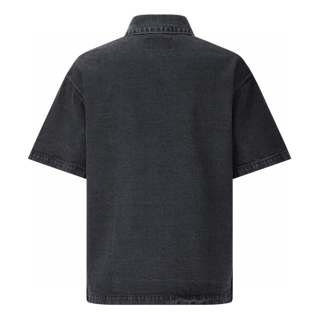 PRADA 普拉达 三角徽标牛仔衣 短袖 衬衫 男女同款 黑色 GEC067-12K8-F0557-S-212