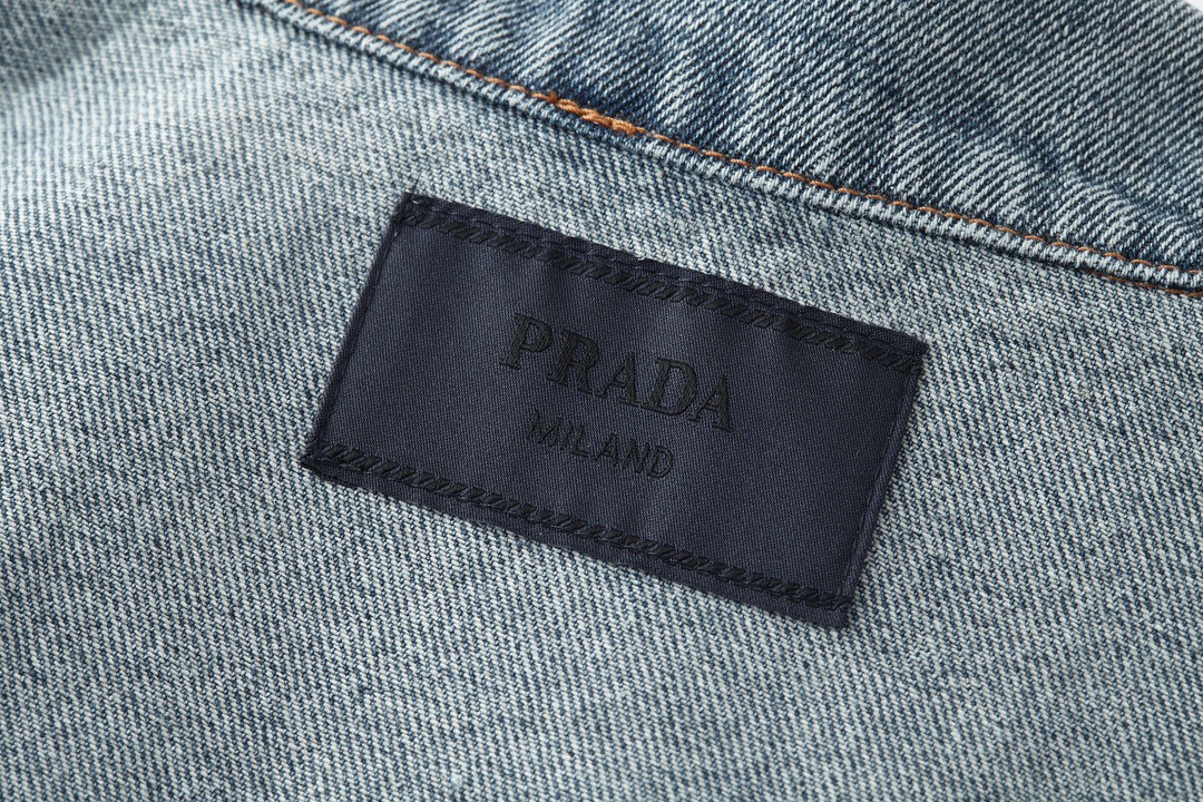 PRADA 普拉达 SS23 三角形徽标 牛仔外套 夹克 长袖 外套 男女同款 蓝色 GEB227-12K1-F0V3N