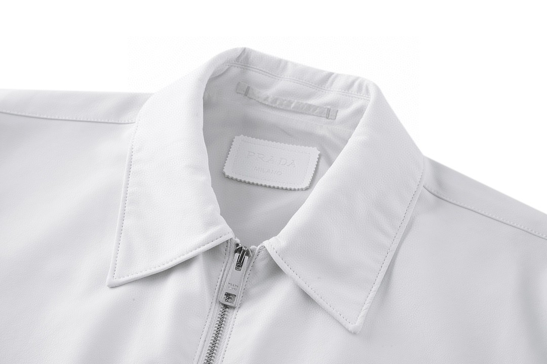 PRADA 普拉达 三角徽标拉链 小羊皮翻领夹克 外套 长袖 男女同款 白色 UPW463-1WDV-F0304-S-231