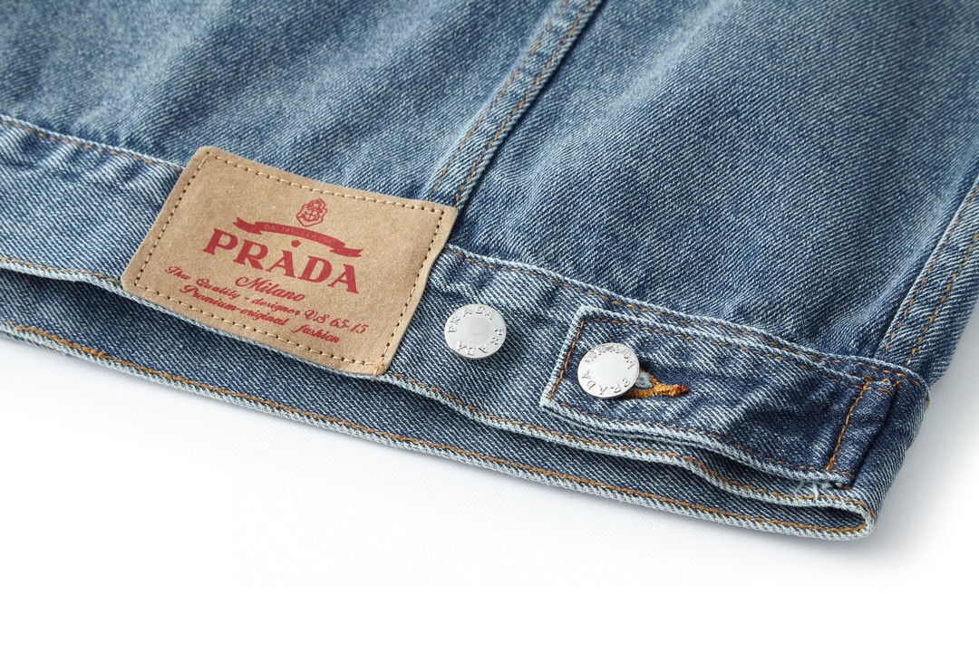 PRADA 普拉达 SS23 三角形徽标 牛仔外套 夹克 长袖 外套 男女同款 蓝色 GEB227-12K1-F0V3N