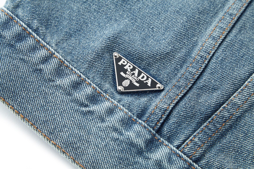 PRADA 普拉达 SS23 三角形徽标 牛仔外套 夹克 长袖 外套 男女同款 蓝色 GEB227-12K1-F0V3N