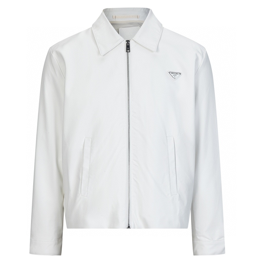 PRADA 普拉达 三角徽标拉链 小羊皮翻领夹克 外套 长袖 男女同款 白色 UPW463-1WDV-F0304-S-231