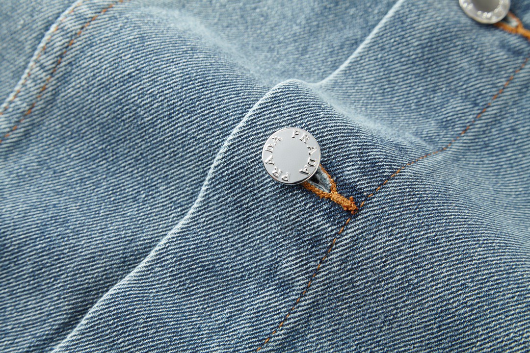 PRADA 普拉达 SS23 三角形徽标 牛仔外套 夹克 长袖 外套 男女同款 蓝色 GEB227-12K1-F0V3N