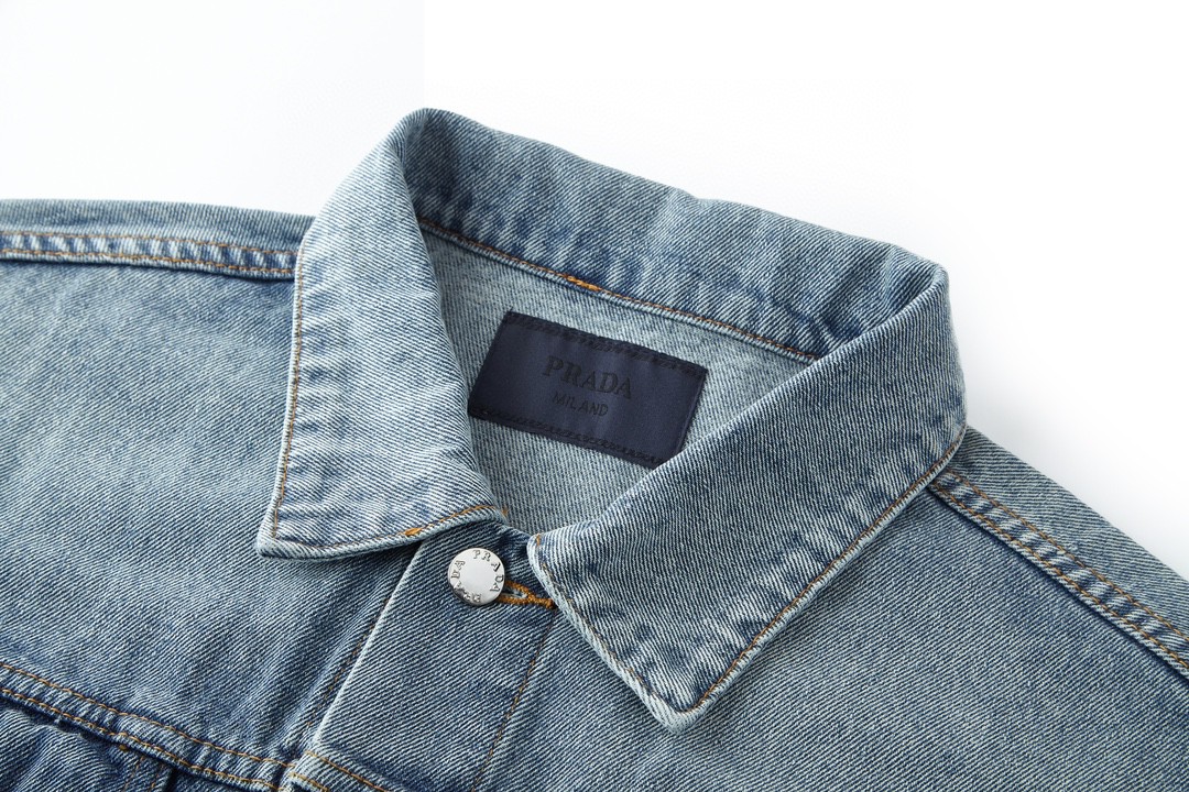 PRADA 普拉达 SS23 三角形徽标 牛仔外套 夹克 长袖 外套 男女同款 蓝色 GEB227-12K1-F0V3N