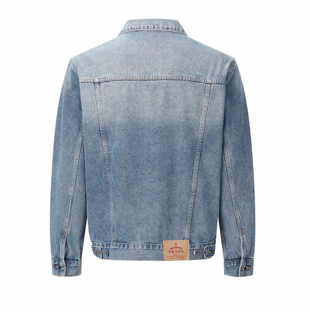 PRADA 普拉达 SS23 三角形徽标 牛仔外套 夹克 长袖 外套 男女同款 蓝色 GEB227-12K1-F0V3N